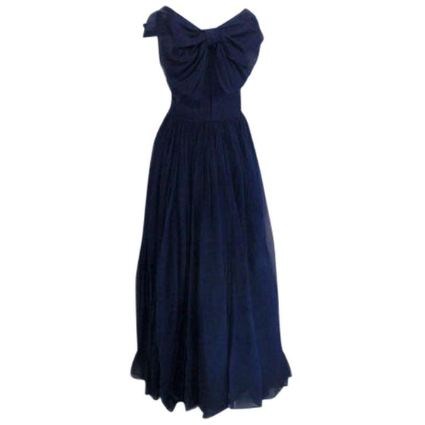 CHRISTIAN DIOR New York 1950s Navy Blue Chiffon Gown The Paper Bag Princess CHRISTIAN DIOR New York 1950s Navy Blue Chiffon Gown The Paper Bag Princess