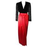 ADELE SIMPSON Circa 1980 Burnout Black Velvet & Red Silk Gown Size Small