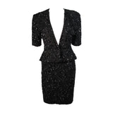 VICKY TIEL Black Beaded Skirt Suit Size 38