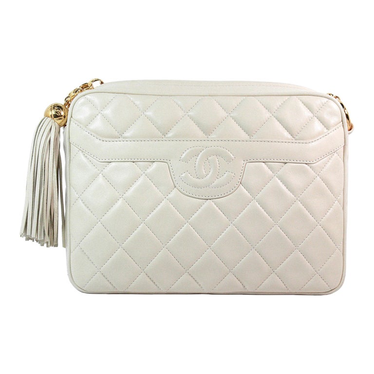 Chanel Vintage Chanel CC Pocket & Tassel Charm White Lambskin Leather