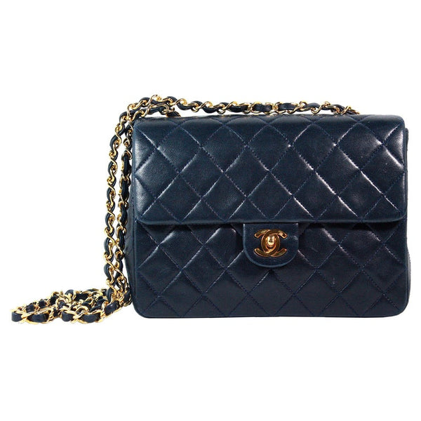 CHANEL 1990s Navy Leather Quilted Crossbody Bag