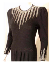 ADOLFO Black Knit Evening Gown with Rhinestone Hemline Details Size 6