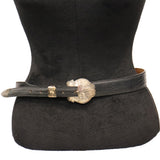 Alberes Black Leather Belt W/ Gold Accents