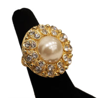 Arnold Scassi Faux Gold-tone Pearl & Rhinestone Earrings/Ring 1980s
