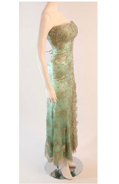 BARACCI HAUTE COUTURE Aqua Lace and Rhinestone Gown The Paper Bag Princess BARACCI HAUTE COUTURE Aqua Lace and Rhinestone Gown The Paper Bag Princess