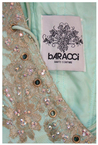 BARACCI HAUTE COUTURE Aqua Lace and Rhinestone Gown The Paper Bag Princess BARACCI HAUTE COUTURE Aqua Lace and Rhinestone Gown The Paper Bag Princess