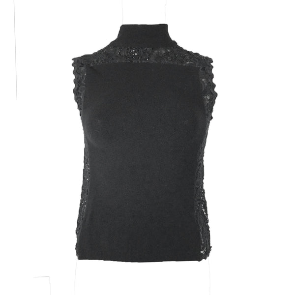 BLUMARINE Black Sleeveless Viscose Knit w/ Lace Size 38