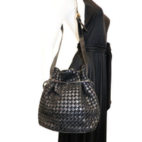 Bottega Veneta Black Classic Woven Drawstring Bag