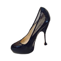 BRIAN ATWOOD Black Patent Leather Heels with Mesh Detail Size 8 1/2