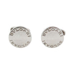 BVLGARI Circa 1990s Sterling Silver Cufflinks. Sterling Silver cufflinks Made by Bvlgari Curved circular shape Classic design featuring brand nameThey come with: ORIGINAL BOX NOT SHOWN IN IMAGES Italy, 1990s Measurements: Width: .5 in. Length: 1.25 in.