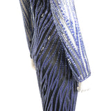 Bob Mackie Black Mesh w/ Blue Beading Long Sleeve High Neck Gown Circa 1990s