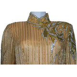 Bob Mackie High Collar Long Sleeve Orange Beaded Gown Circa 1990s