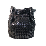 Bottega Veneta Black Classic Woven Lizard and Suede Large Drawstring Bucket Bag 