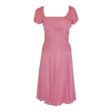 CEIL CHAPMAN 1960s Pink Chiffon Draped Pin Tucked Bodice Cocktail Dress