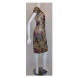 CEIL CHAPMAN Circa 1950 Floral Brocade Cocktail Dress. This is a vintage silver and gold multi-colored metallic floral print cocktail dress by Ceil Chapman, from 1950. The cocktail dress has short sleeves, a scoop neckline, and a high fitted waist.This floral print cocktail dress by Ceil Chapman is available to be viewed privately in our Beverly Hills boutique couture salon during business hours. Please telephone us with any questions or if you wish to set up a private appointment to view it personally.Plea