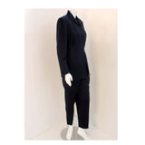 CHRISTIAN DIOR 1980s 2 pc Dark Blue Pant Suit. This is a smart pant suit from Christian Dior. The jacket has lightly padded shoulders and a one button front closure. The pants have a high waist and have pleats in the front.Size 8 USMeasurements:Jacket:Length(Shoulder to hem): 30"Shoulder to Shoulder: 16 1/2"Sleeve: 31"Bust: 38"Pants:Length: 40Inseam: 28"Waist: 26"Hip: 36"