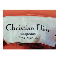 MeasurementsCHRISTIAN DIOR Chapeaux Orange Floppy Hat w/ Feathers, Yarn, & Beads.:21" (size 6 3/4)Depth about 6 inches3 3/4" brim