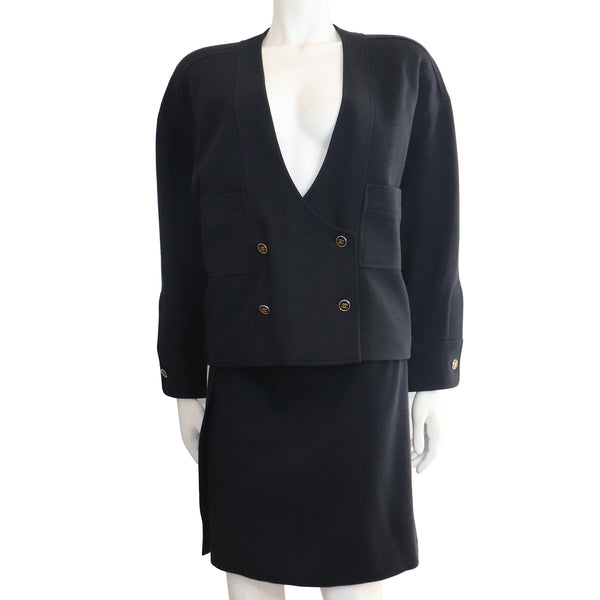Chanel Navy Blue Double Knit Jacket & Skirt Set