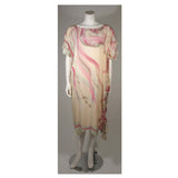 VINTAGE Custom Silk Abstract Print Creamy Peach Shift Dress