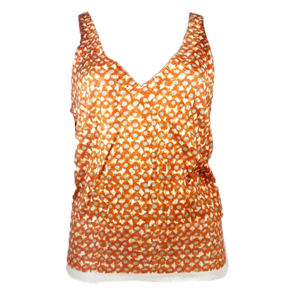 DRIES VAN NOTEN Orange and Cream V-Neck Knit Tank Top Size Small