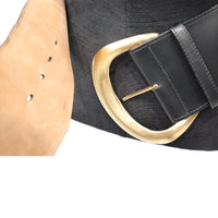 Donna Karan Black Leather Belt W/ Gold tone Buckle