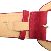 Donna Karan Red Suede Leather Belt w/ Oval Buckle Circa 1990s