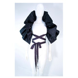 ELIZABETH MASON COUTURE 'Avant Garde' Black Silk Wrap Made to Order.  This Elizabeth Mason Couture 'Avant Garde' wrap is composed of a black silk. This wrap can be made to order in a variety of fabrics. An effortlessly chic design for an added touch of exquisiteness, can be worn in a variety of ways. Made in Beverly Hills. The sample is available for purchase or please contact us for a custom order. Measurements of size:Length: 29.75" Width: 17 3/8"Strap Length: 62 2/8"