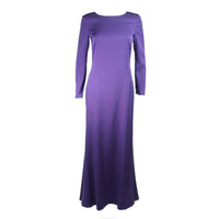 This Emilio Pucci gown is composed of a radiant soft purple silk. The classic long sleeve style is modernized with an exquisite open back. There is a side zipper closure and center back top button. In excellent condition. 