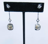 DIAMOND 18 Karat White Gold Drop Earrings with Yellow Round 3.25 Carat Center Diamond