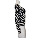 Fendi Black & White 'F' Pattern V-Neck Sweater