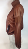 MIU MIU Tan Leather Smocked Detail Zip Front Leather Jacket Size 2-4