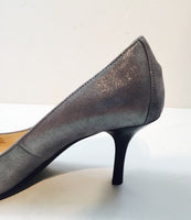 CALVIN KLEIN Silver Metallic Suede Heels with Leather Tan Padded Insole Size 6
