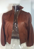 MIU MIU Tan Leather Smocked Detail Zip Front Leather Jacket Size 2-4