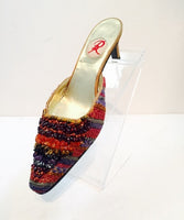 RENAUD PELLEGRINO Pointed Toe Mule Heels with Crafted Beaded Detail Size 6