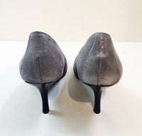 CALVIN KLEIN Silver Metallic Suede Heels with Leather Tan Padded Insole Size 6