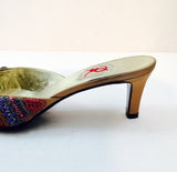 RENAUD PELLEGRINO Pointed Toe Mule Heels with Crafted Beaded Detail Size 6