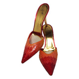 GIUSEPPE ZANOTTI Fire Bird Red Orange Sequin Mules with Gold Heels Size 39 1/2