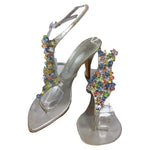 GIUSEPPE ZANOTTI Silver Slingback Open Toe Heel with Multi Color Beads Size 9