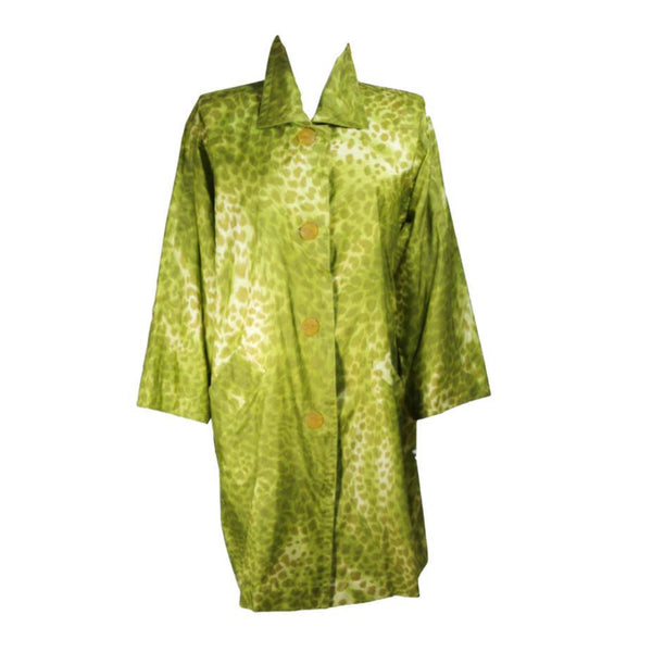GIVENCHY 1980's-1990's Green Silk Leopard Print Coat GIVENCHY 1980's-1990's Green Silk Leopard Print Coat