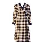 GIVENCHY 1980s  Navy and Cream Plaid Wool Fitted Flared Coat Dress