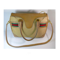 GUCCI Tan Leather and Canvas Shoulder Bag