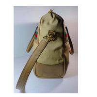 GUCCI Tan Leather and Canvas Shoulder Bag