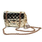 No Label: Gold Quilted Purse w/ Gold Crossbody Chain and Heart with lock Keychain on side. 
