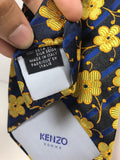 KENZO HOMME Blue Silk Tie with Yellow Floral Pattern 58 In.