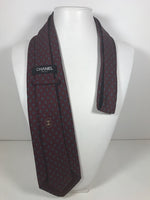 CHANEL Navy and Maroon Striped Neck Tie with Gold Chain Chanel