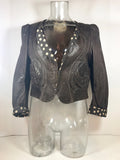 HANII Y Dark Brown Leather Jacket w/ Polka Dot Trim Size 40