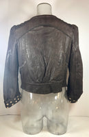 HANII Y Dark Brown Leather Jacket w/ Polka Dot Trim Size 40
