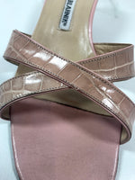 MANOLO BLAHNIK Pink Crocodile Cross Strap Sandal Slide Heel Size 7 1/2
