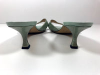MANOLO BLAHNIK Sage Green Crocodile Cross Strap Slide Sandal Heel Size 38 1/2