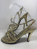 CHARLES JOURDAN Metallic Gold Leather Strappy Heels Size 8 1/2